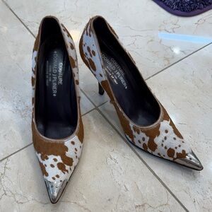 Donald J. Pliner Cow Print Heels with Silver Tips